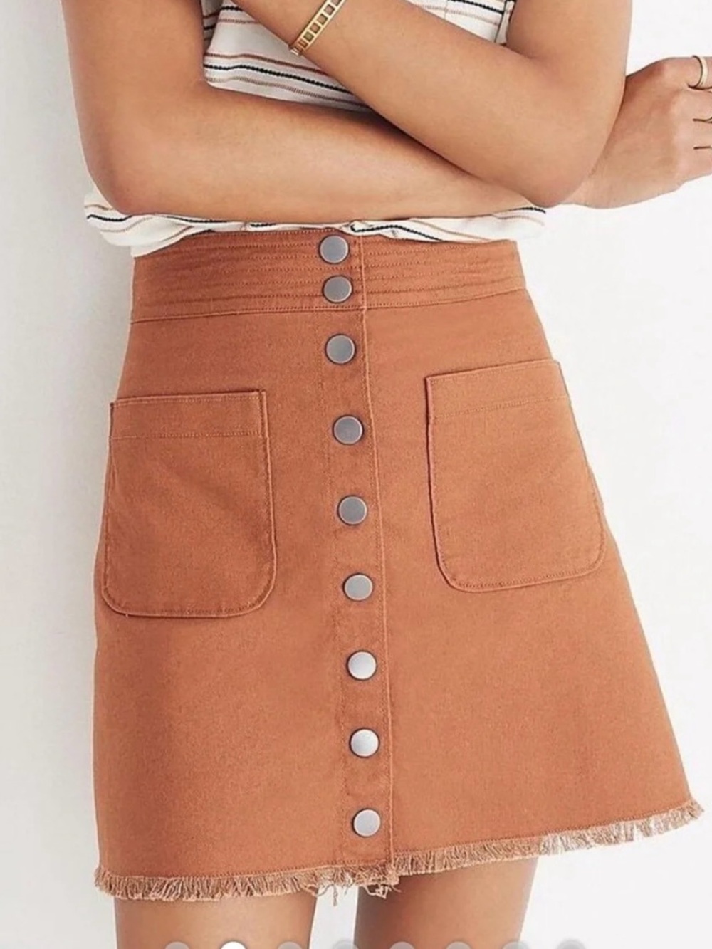 Madewell Button-Front Mini Skirt in Camel/Tan Size 2